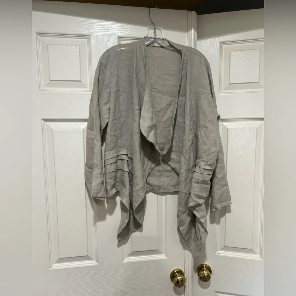 SAGA Women Sz M Blazer Cardigan Linen Lightweight Open Front Gray Lagenlook Boho